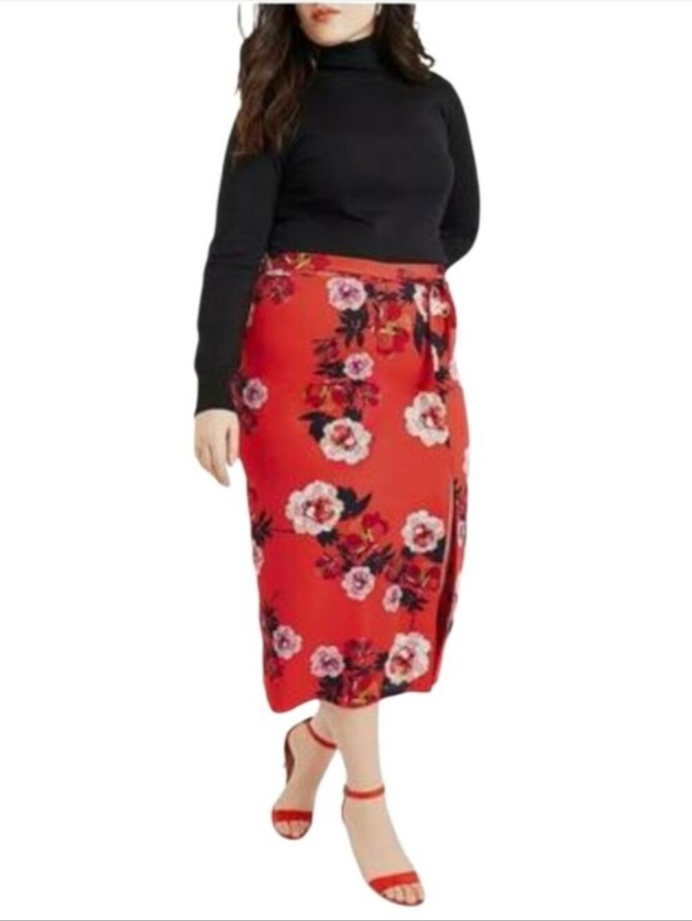 Oasis Red Floral Midi Skirt